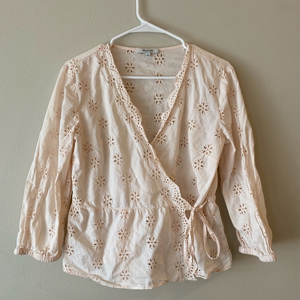 Madewell Cream Eyelet Wrap Blouse